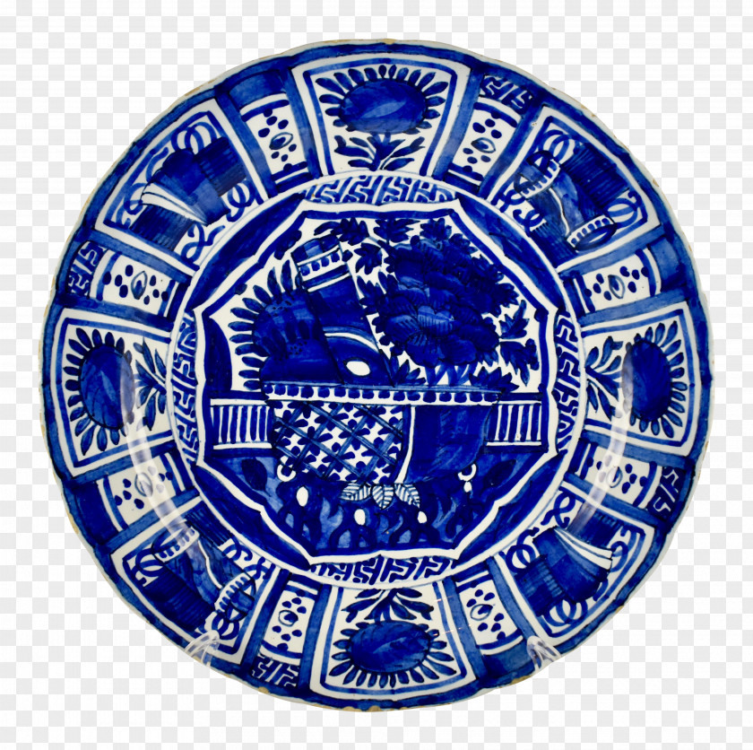 Plate Delftware Cobalt Blue 18th Century Chinoiserie PNG