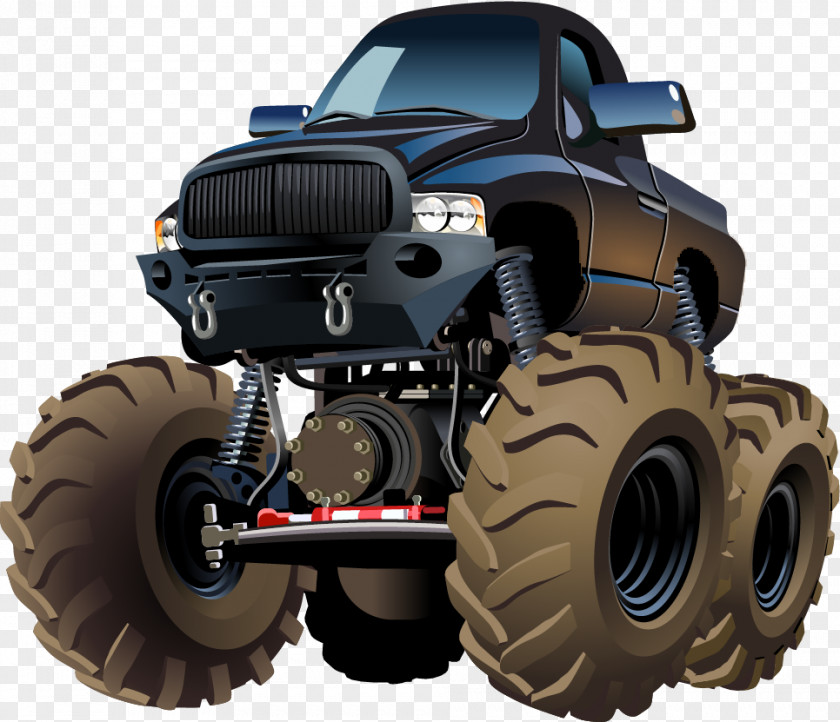 Vector Hand-painted Tractor Cartoon Monster Truck PNG