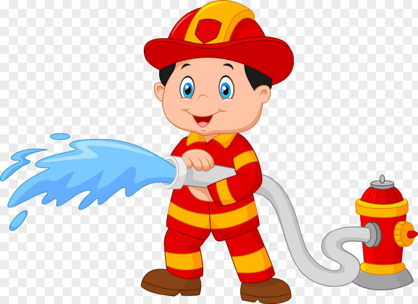 Fireman Holding A Cartoon Picture Of Hose Firefighter Royalty-free Clip Art PNG