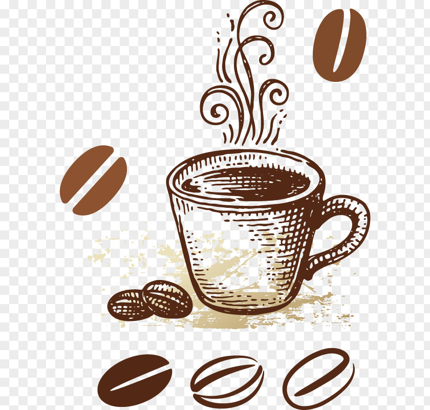 Vector Coffee Beans Cup Tea Cafe Breakfast Morning PNG