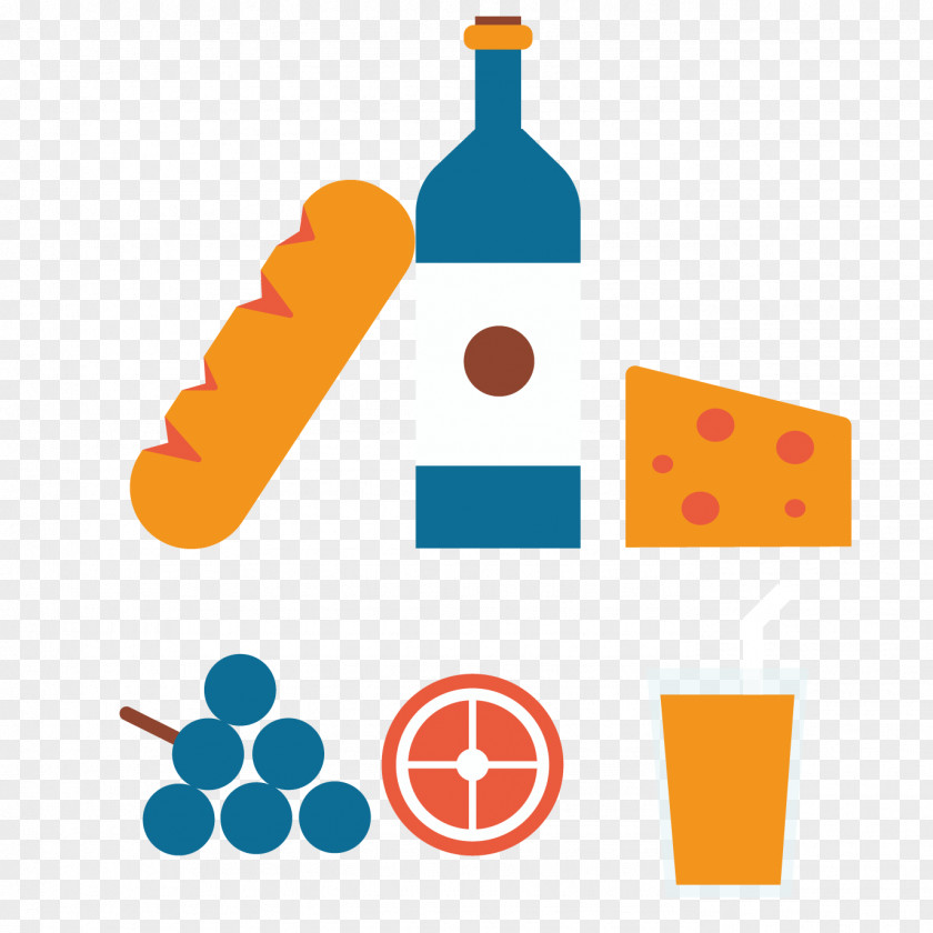 Flat Bread Wine Vector Material Design Clip Art PNG