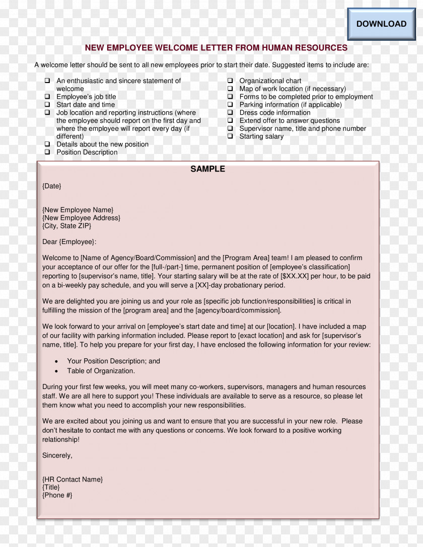 Welcome Message Template Human Resource Letter Verification Of Employment Form PNG