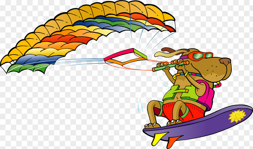 Vector Painted Skateboard Windsurfing Paragliding PNG