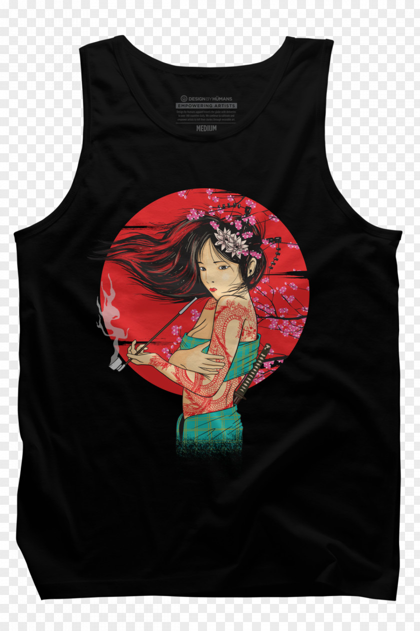 Geisha T-shirt Clothing Crew Neck Sleeveless Shirt Design By Humans PNG