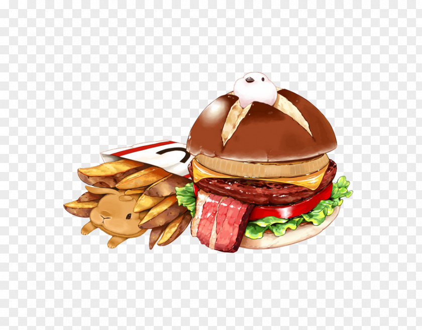 Cheeseburger With Fries Pixiv Food Drawing Model Sheet Illustration PNG