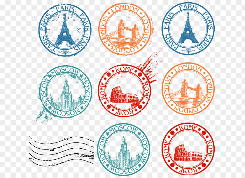 Sights Of The World Postmark Stamp Postage Travel Visa Clip Art PNG
