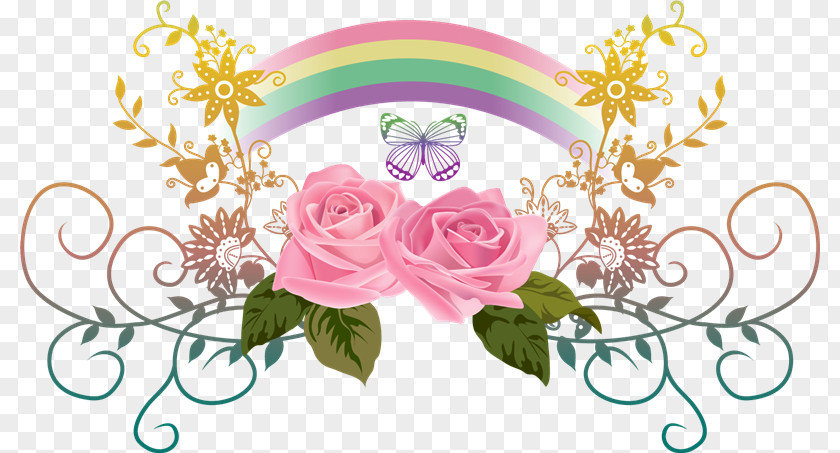 Tri Color Floral Design Panel Garden Roses Drawing PNG