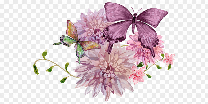 Cartoon Beautiful Hand-painted Watercolor Butterfly Flowers Drawing Painting PNG