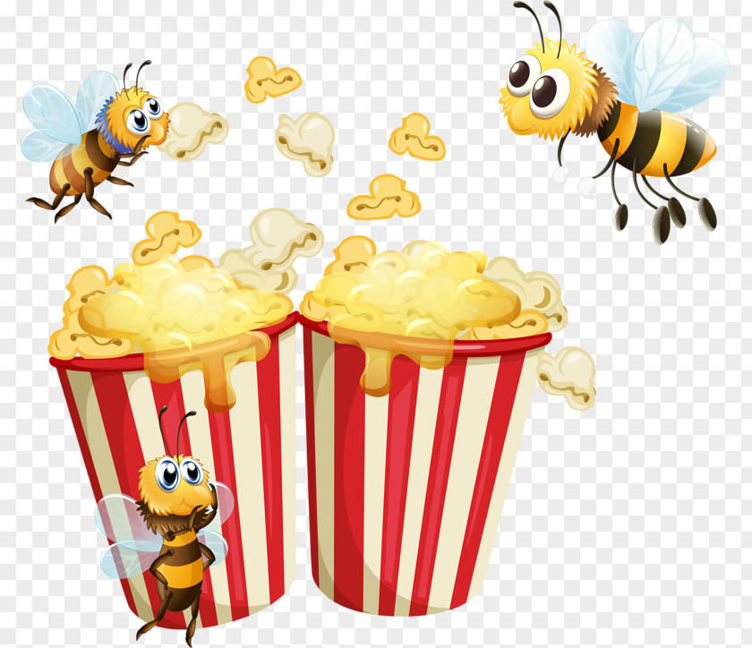 Cartoon Bee And Popcorn Caramel Corn Illustration PNG