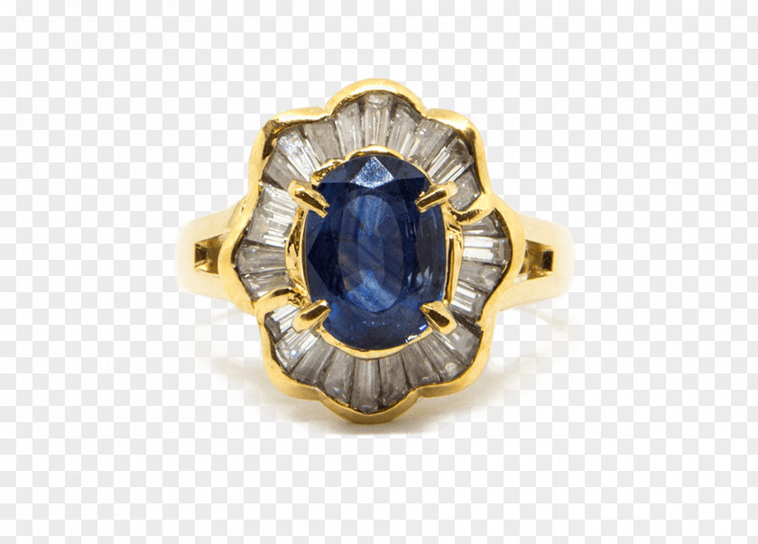 Sapphire Ring Diamond Cut Gold PNG