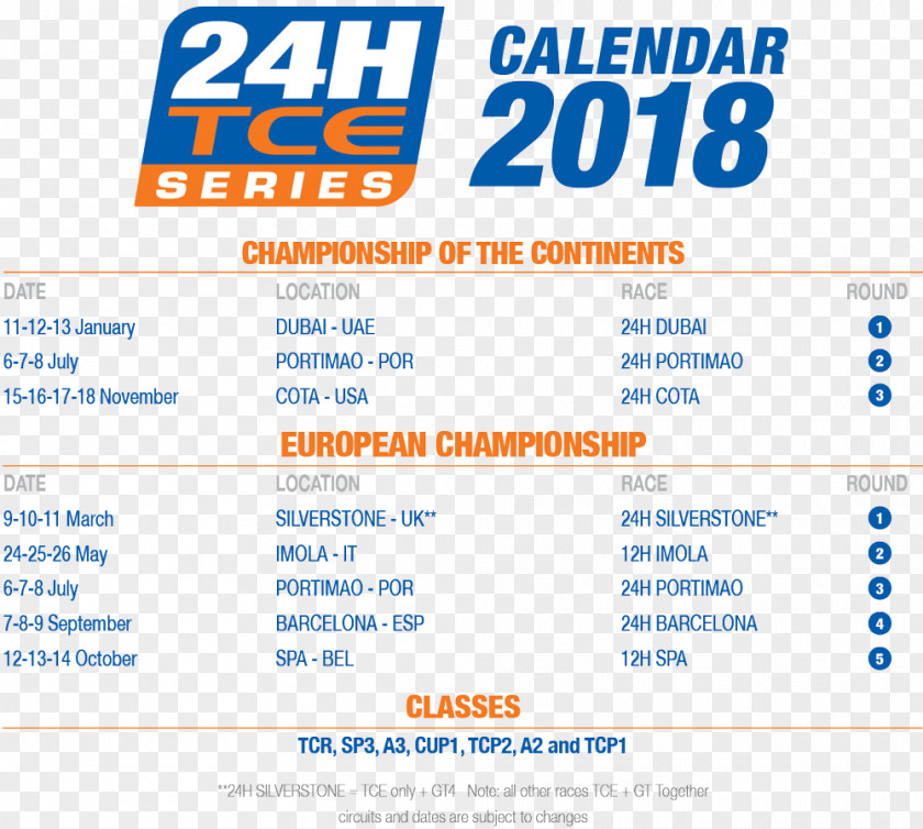 June 2018 Calendar 24H TCE Series GT Proto Silverstone Britcar 24-Hour Dubai 24 Hour PNG