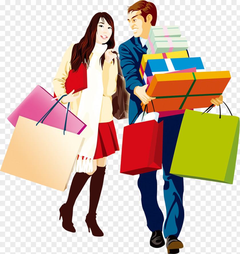 Cartoon Men And Women Shopping Clip Art PNG