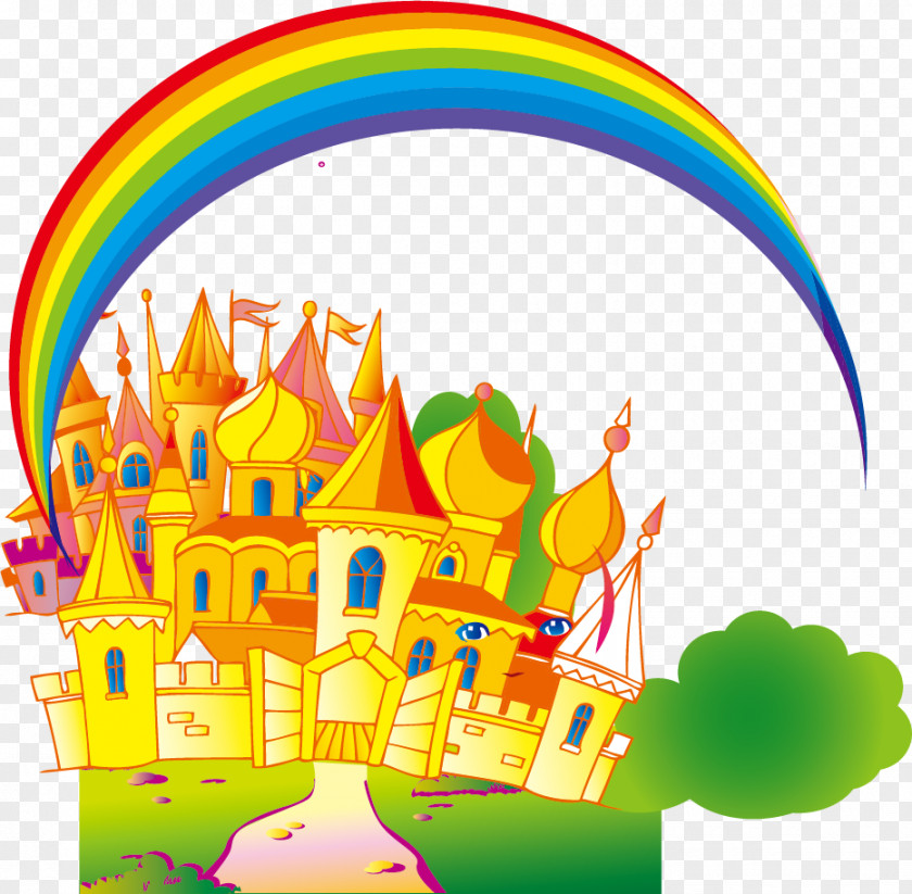 Rainbow Castle Cartoon Illustration PNG