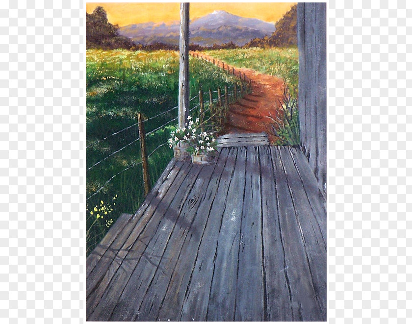 Hand-painted Scenery Acrylic Paint Painting Porch Canvas PNG