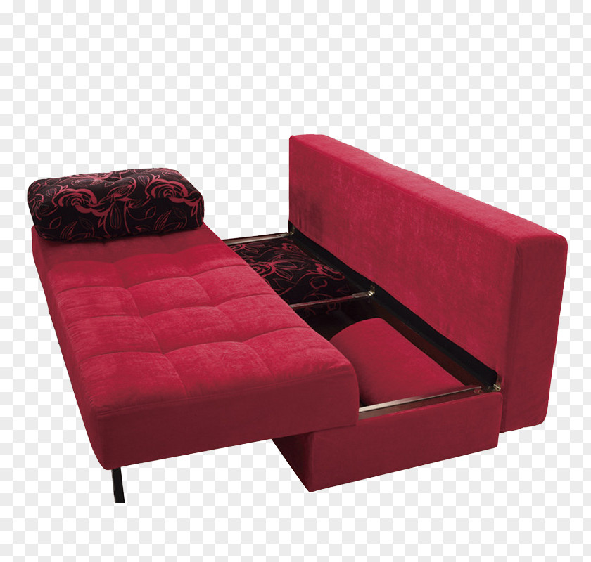 Multifunctional Red Sofa Bed Couch Ottoman Chaise Longue PNG