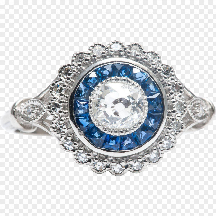 Sapphire Engagement Ring Diamond Platinum PNG