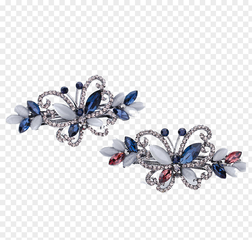 Crystal Blue Butterfly Hairpin Barrette PNG