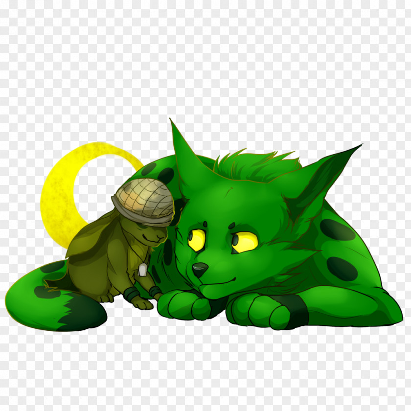 Green Cat Cartoon Illustration Leaf Legendary Creature PNG