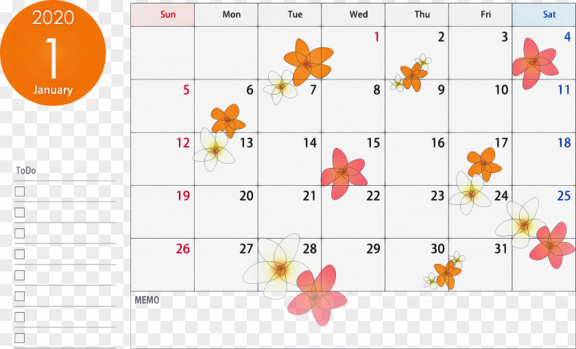 January 2020 Calendar PNG