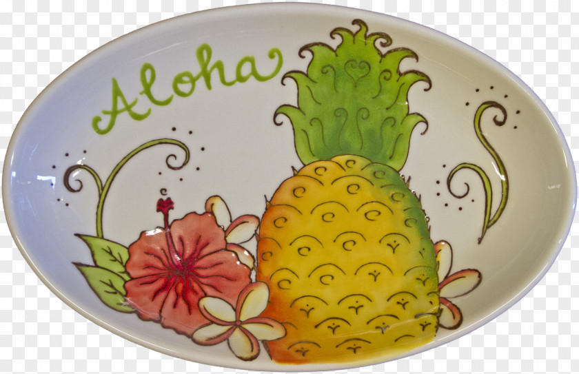 Hand-painted Chicken Pineapple Ceramic Platter PNG