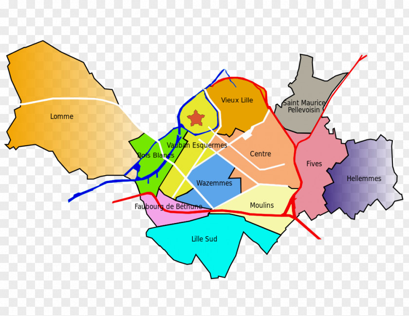 Map Esquermes Wazemmes Fives, Nord Moulins Neighbourhood PNG