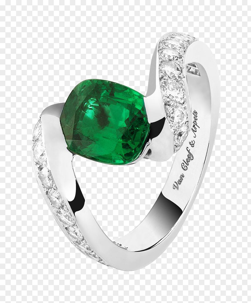 Product Physical Single Emerald Diamond Pieces Button Ring Wall Engagement Van Cleef & Arpels Jewellery PNG