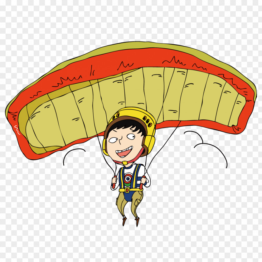 Boy Carrying A Parachute Parachuting Cartoon Illustration PNG