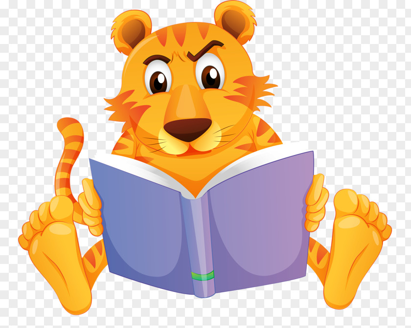 Reading Big Tiger Book Clip Art PNG