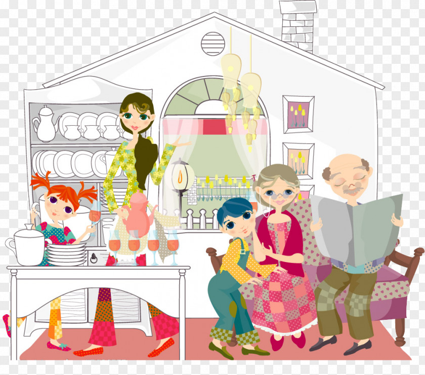 Happy Family Grandparent Illustration PNG