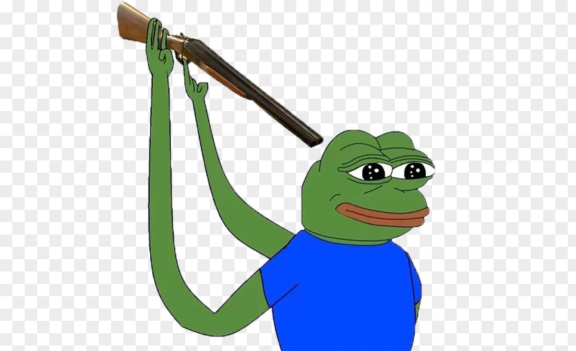 Pepe The Frog Gun Meme Weapon PNG the Weapon, meme, green frog wearing blue shirt holding rifle illustration clipart PNG