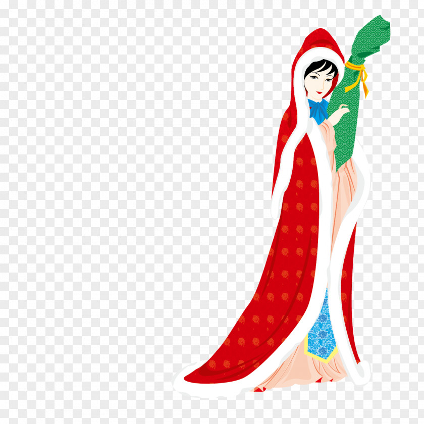 An Ancient Woman Holding A Lute Four Beauties Illustration PNG