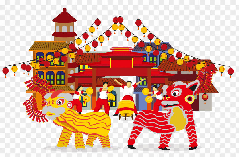 Vector Chinese Lion Dance Will Lantern Festival New Year Cartoon PNG
