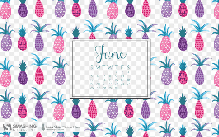 Hand-painted Pineapple Design Patterns Summer Pop Calendar June Desktop Environment Wallpaper PNG