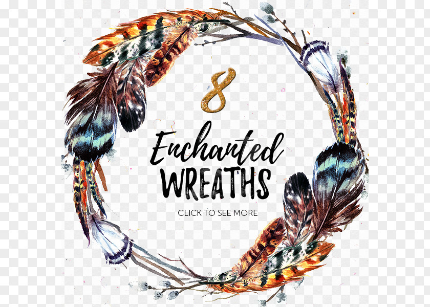 Creative Feather Wreath Boho-chic Watercolor Painting Illustration PNG