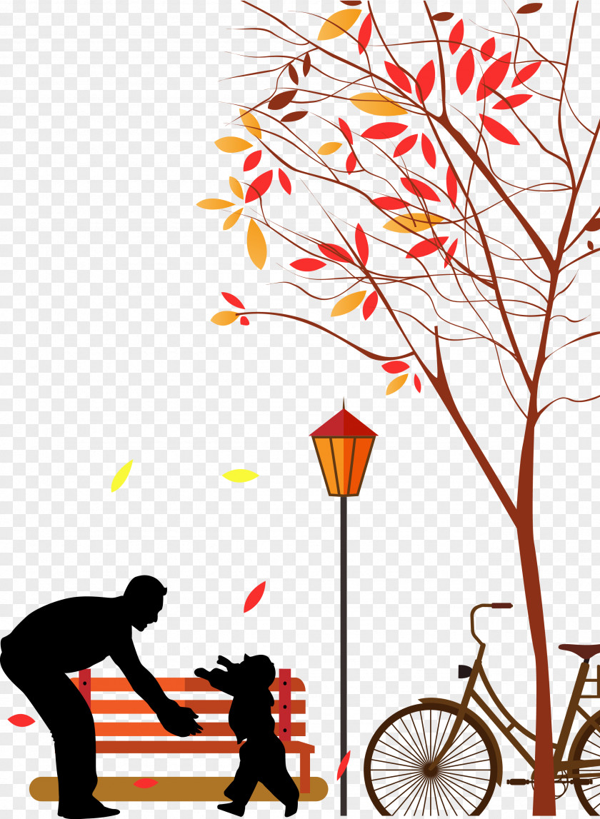 Autumn Park Play Father And Son Vector Fathers Day Adobe Illustrator PNG