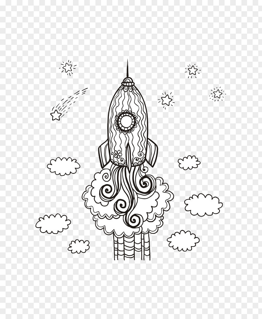 Rocket Ascension Black And White Drawing Sketch PNG