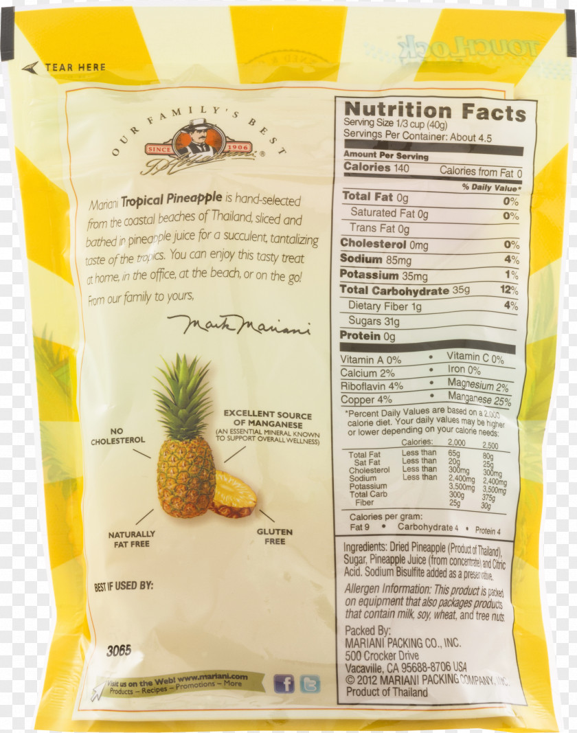 Pineapple Vegetarian Cuisine Food Nutrition Facts Label Strawberry PNG