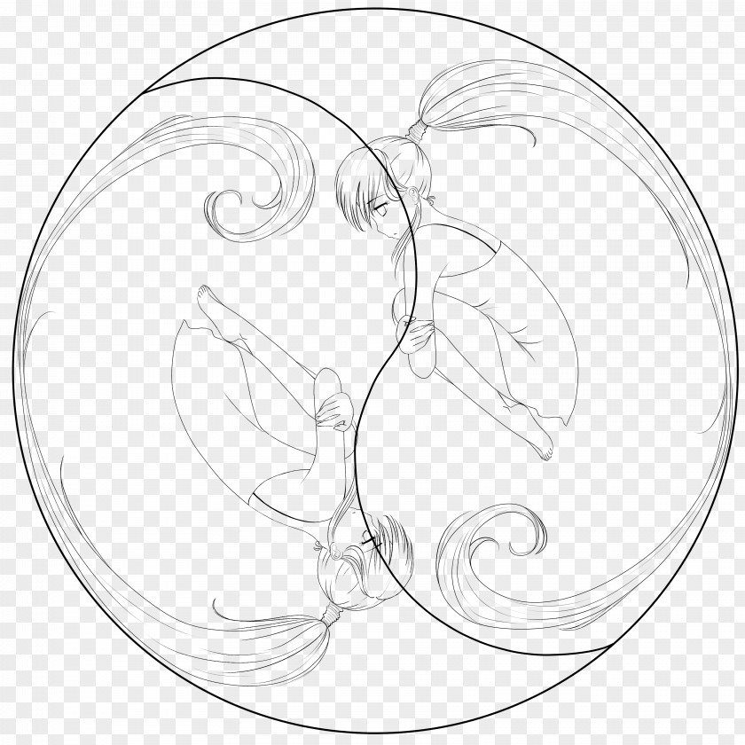 Ying Yang Symbol Black And White Line Art Drawing Cartoon Sketch PNG