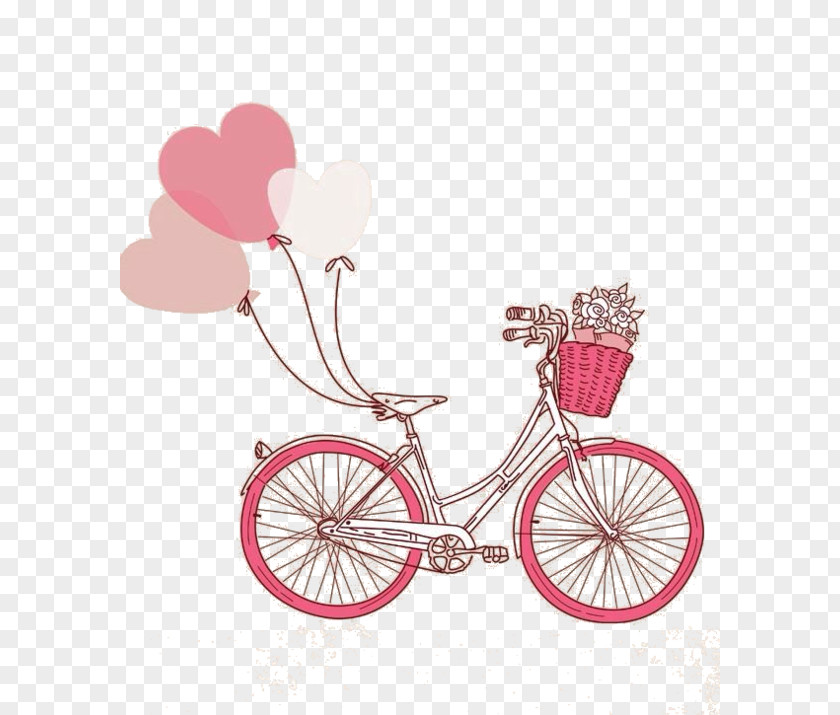 Watercolor Magnolia Bicycle Paper Cycling Balloon Wedding Invitation PNG
