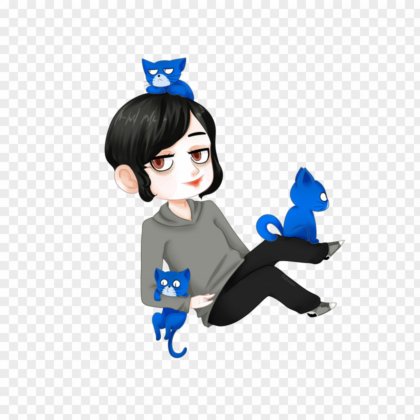 Blue Cat Human Behavior Character Clip Art PNG