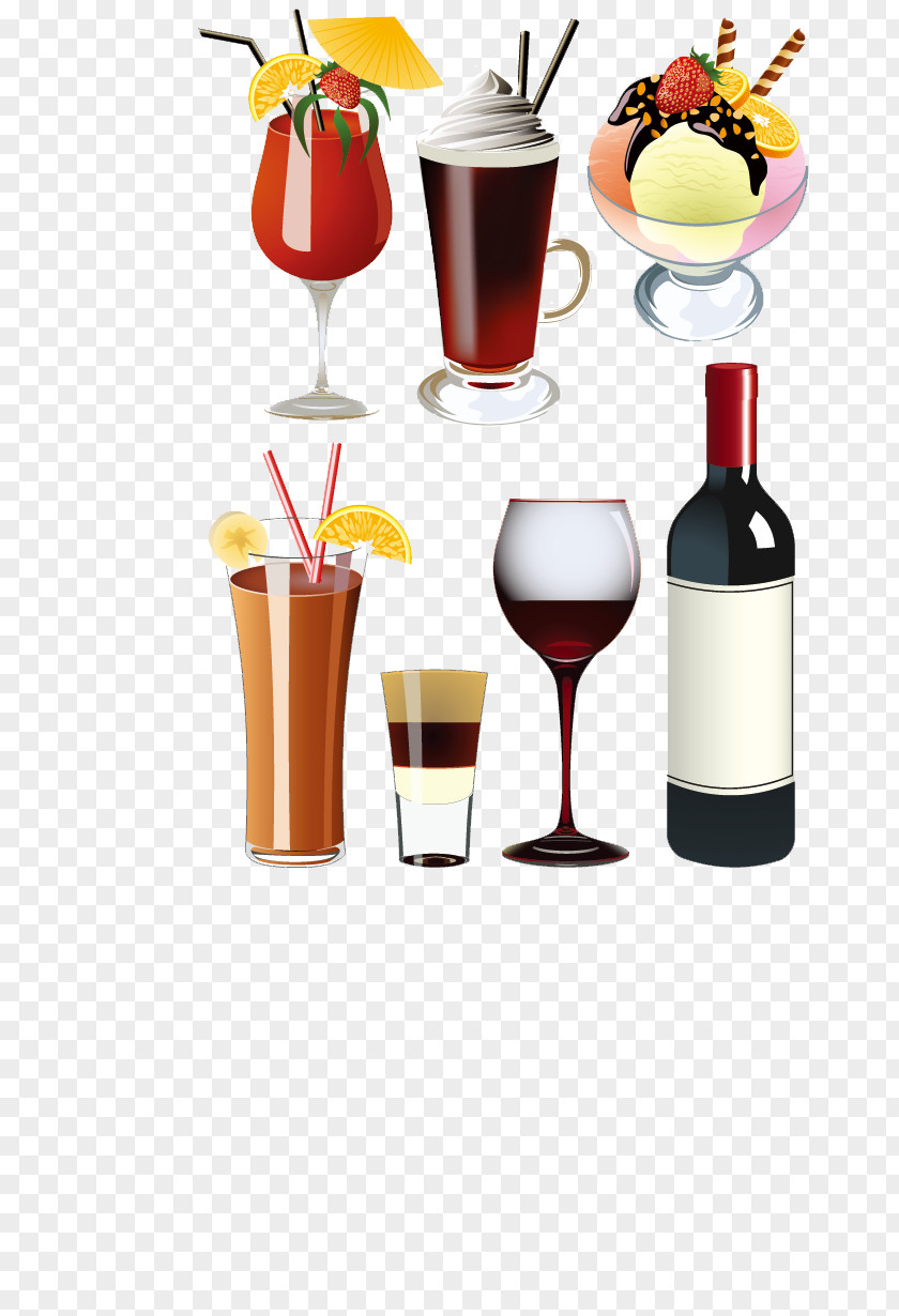 Vector Elements Cocktail And Wine Glasses Ice Cream Cone Soft Drink PNG