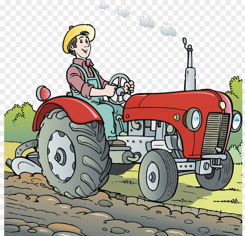 Cartoon Illustration; Farm Tractor; Planting Tractor Agriculture Illustration PNG