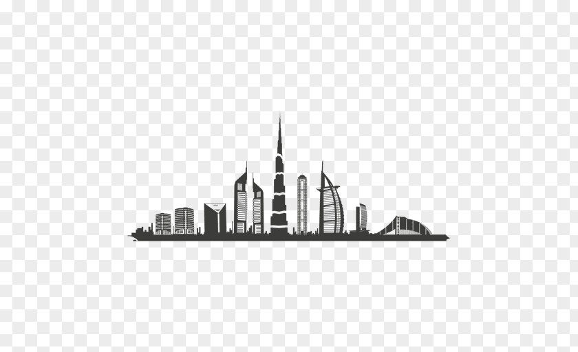 Dubai Skyline Silhouette Black And White PNG and White, famous building illustration clipart PNG