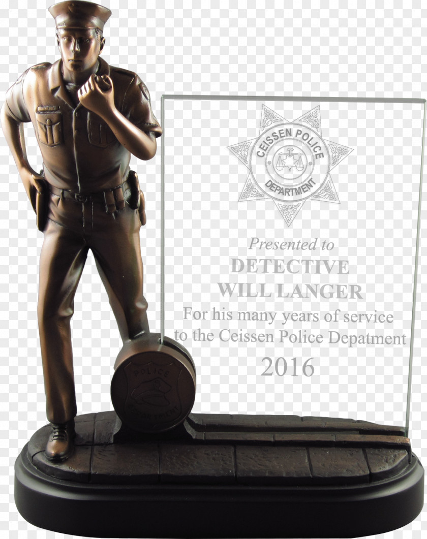 Glass Trophy Police Law Enforcement Award Bronze Figurine PNG