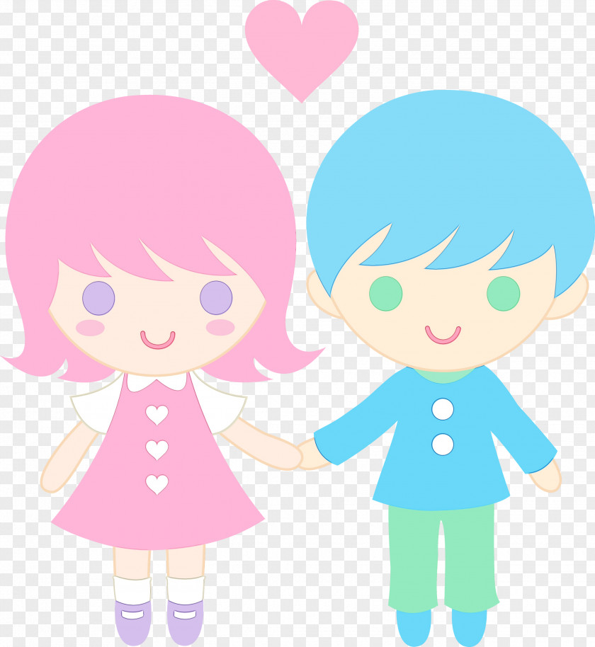 Happy Holding Hands Watercolor Drawing PNG