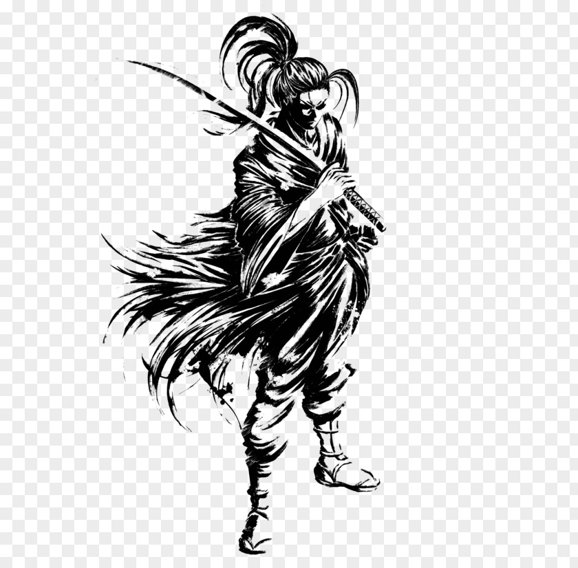 Samurai Ink Rooster Legendary Creature Visual Arts Mythology Sketch PNG