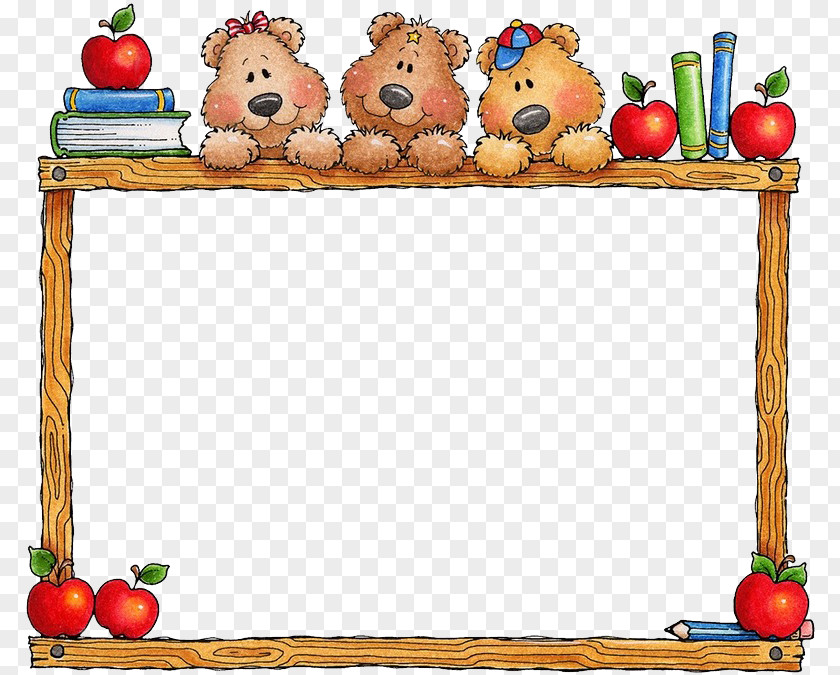 Apple Border Cartoon Bear School Education Picture Frame Clip Art PNG