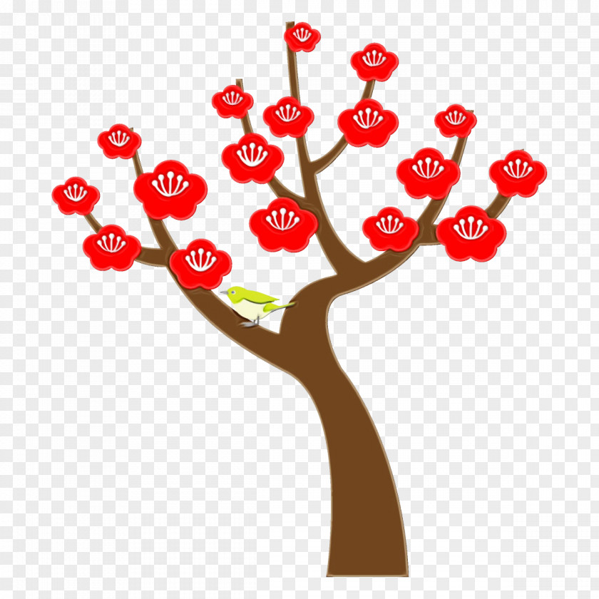 Red Tree Plant Branch Flower PNG