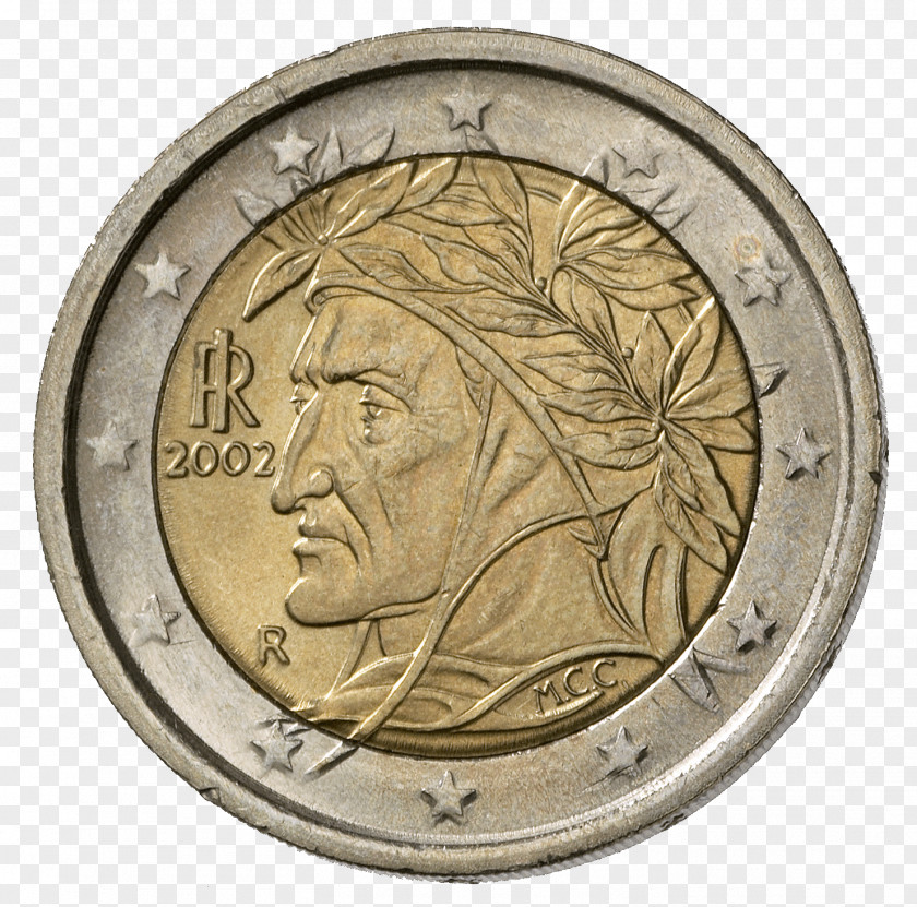 Coin 2 Euro Italian Coins Portuguese PNG