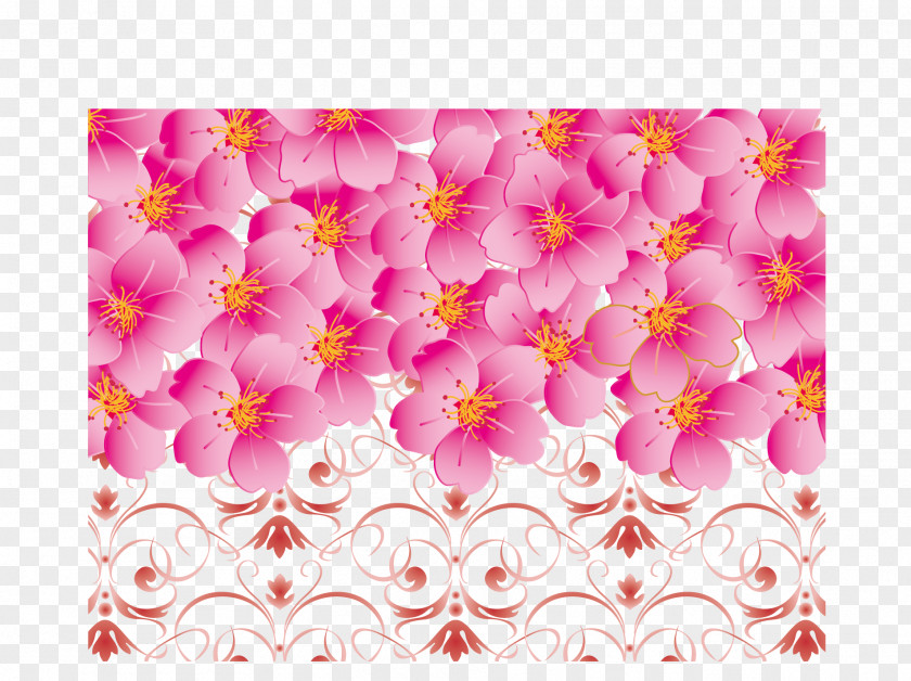 Cherry Blossom Border Pattern Pink PNG
